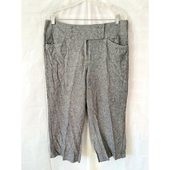Larry Levine Women's Capri Dress Pants Sz 12 Black Gray Heather Linen Blend - Picture 1 of 10